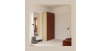 Armoire CALMIA terracotta et chêne clair 90 cm avec penderie et étagères