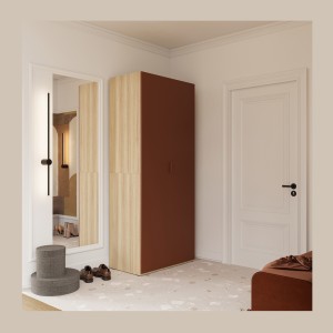 Armoire CALMIA terracotta et chêne clair 90 cm avec penderie et étagères