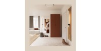Armoire CALMIA terracotta et chêne clair 90 cm avec penderie et étagères