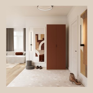 Armoire CALMIA terracotta et chêne clair 90 cm avec penderie et étagères