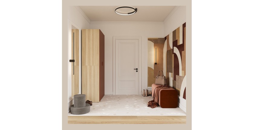 Armoire CALMIA terracotta et chêne clair 90 cm avec penderie et étagères