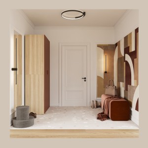Armoire CALMIA terracotta et chêne clair 90 cm avec penderie et étagères