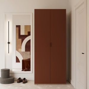Armoire CALMIA terracotta et chêne clair 90 cm avec penderie et étagères