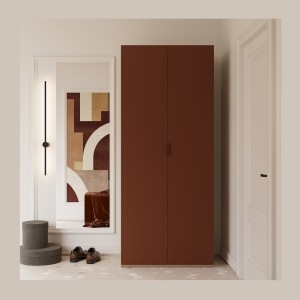 Armoire CALMIA terracotta et chêne clair 90 cm avec penderie et étagères