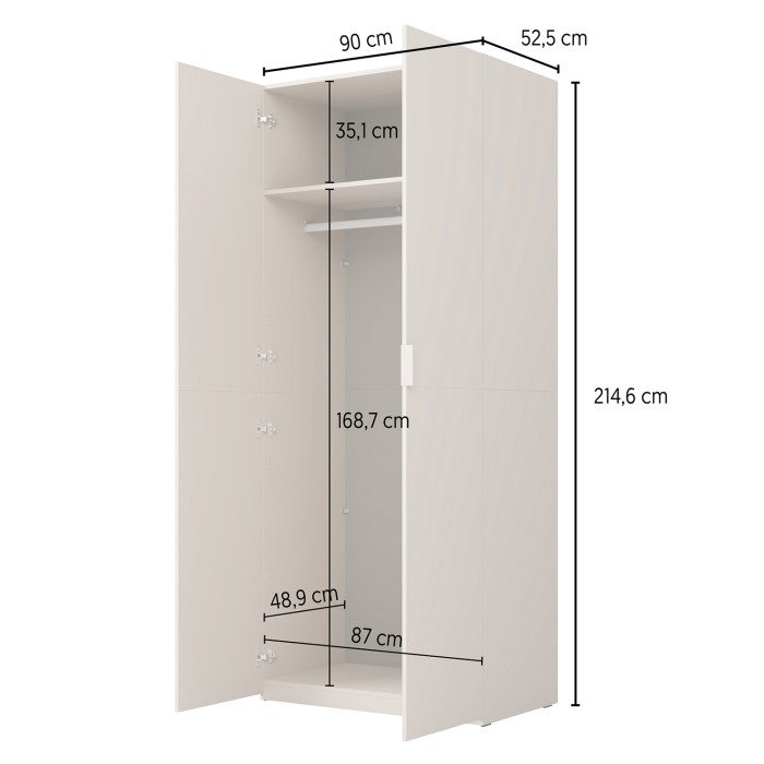 Armoire CALMIA cachemire 90 cm avec penderie et étagères