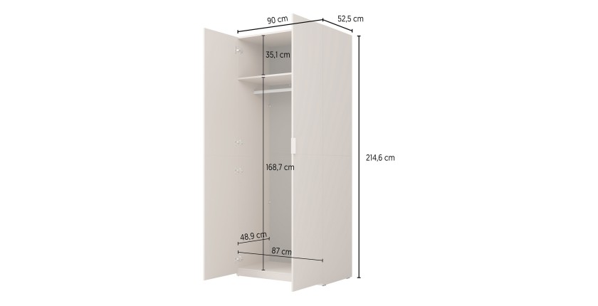 Armoire CALMIA cachemire 90 cm avec penderie et étagères