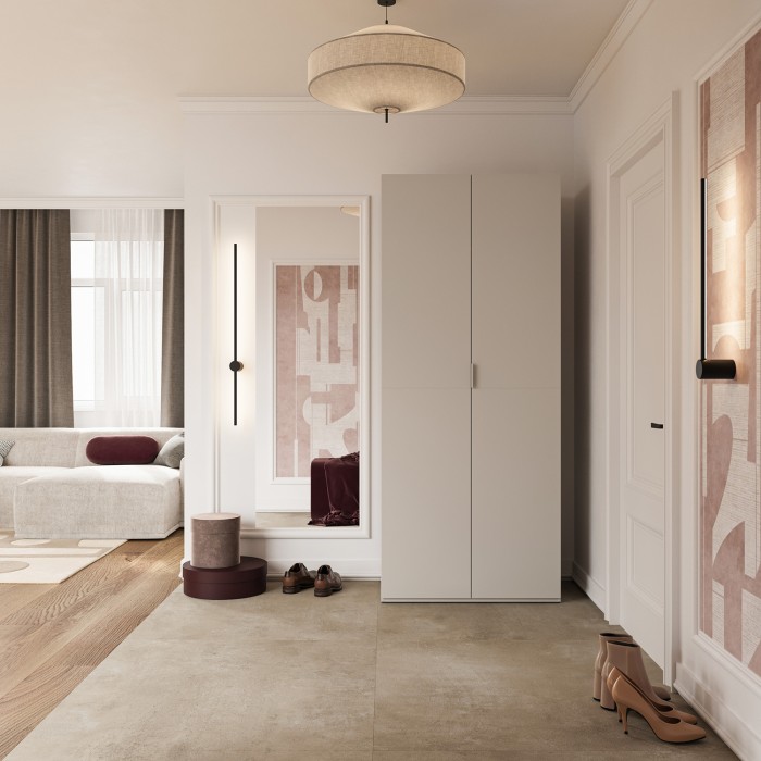 Armoire CALMIA cachemire 90 cm avec penderie et étagères
