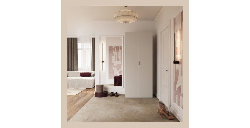 Armoire CALMIA cachemire 90 cm avec penderie et étagères