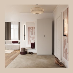 Armoire CALMIA cachemire 90 cm avec penderie et étagères