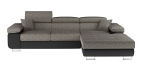 Canapé d’angle convertible AMANDA gris et noir – Tissu effet lin – Angle droit 