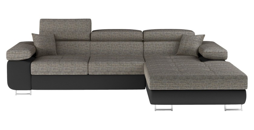 Canapé d’angle convertible AMANDA gris et noir – Tissu effet lin – Angle droit 