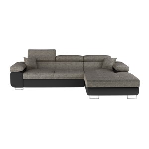 Canapé d’angle convertible AMANDA gris et noir – Tissu effet lin – Angle droit 