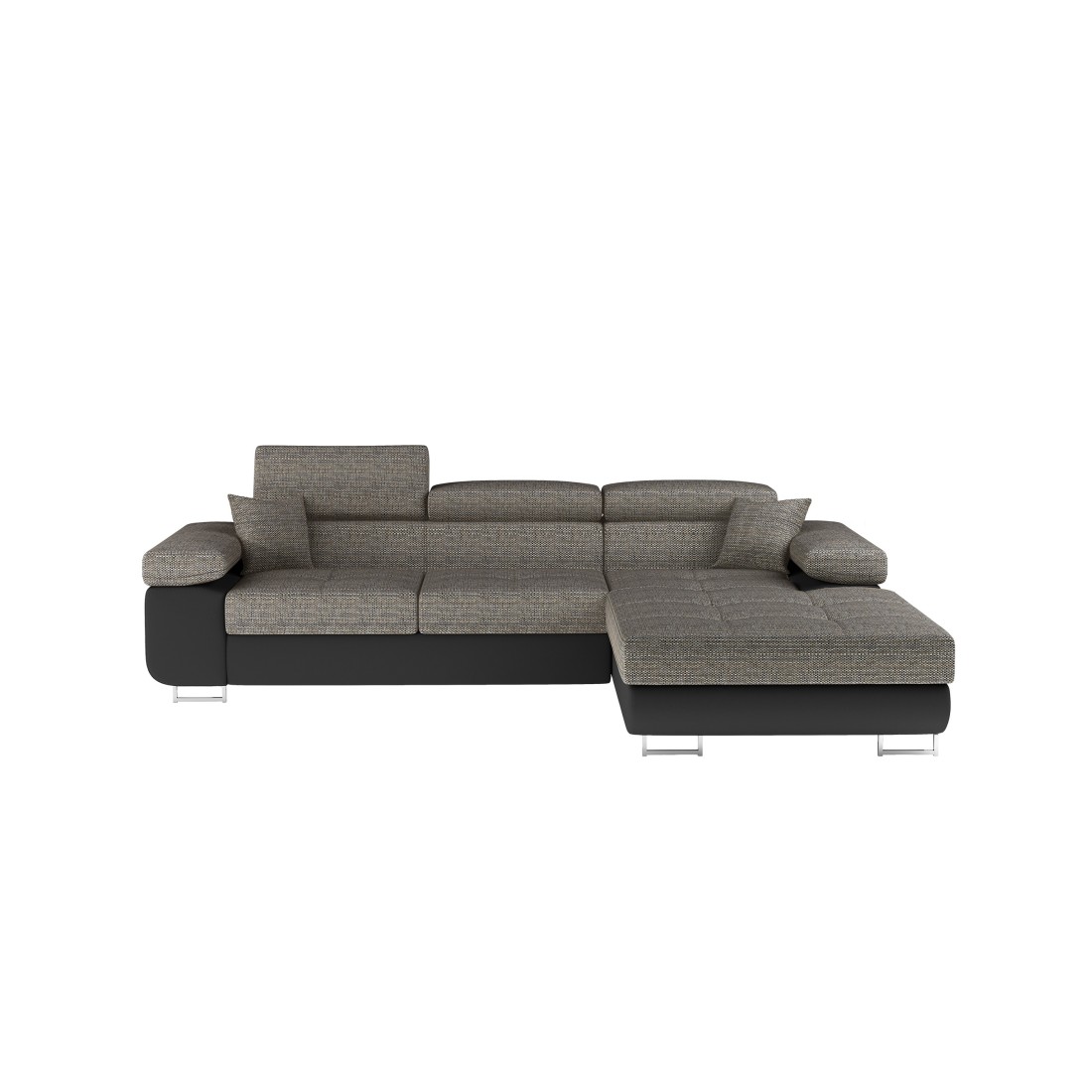 Canapé d’angle convertible AMANDA gris et noir – Tissu effet lin – Angle droit 