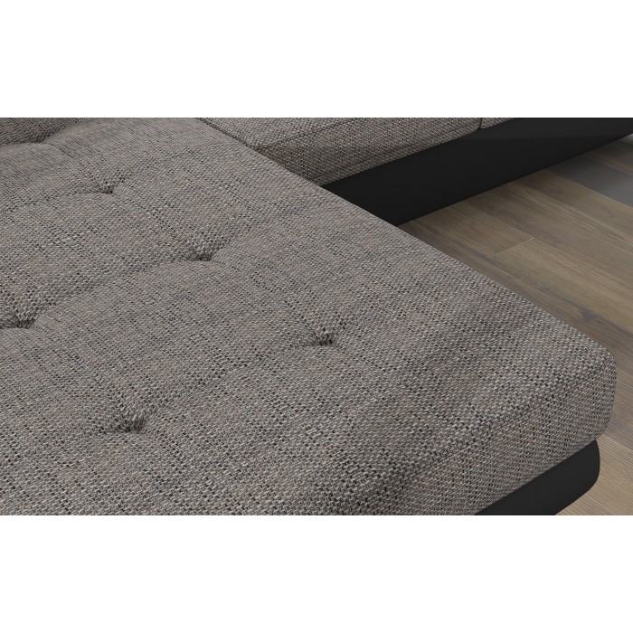 Canapé d’angle convertible AMANDA gris et noir – Tissu effet lin – Angle droit 