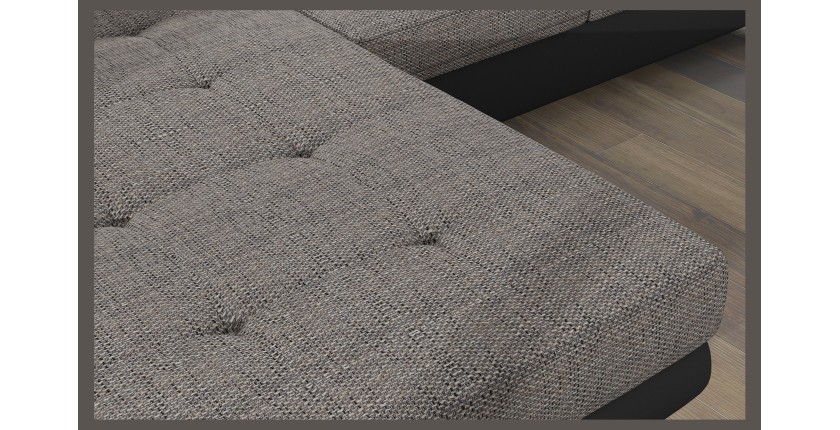 Canapé d’angle convertible AMANDA gris et noir – Tissu effet lin – Angle droit 