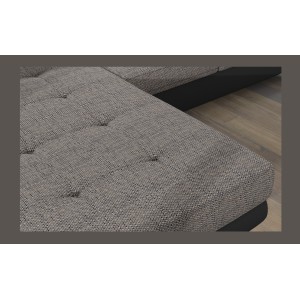 Canapé d’angle convertible AMANDA gris et noir – Tissu effet lin – Angle droit 