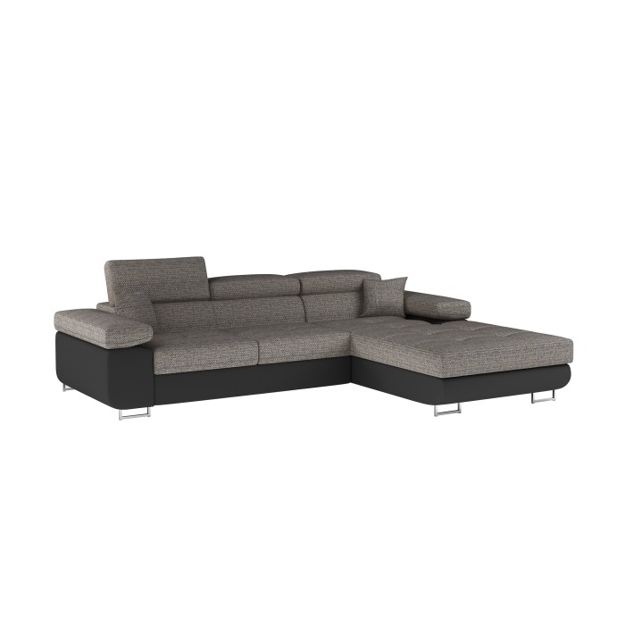 Canapé d’angle convertible AMANDA gris et noir – Tissu effet lin – Angle droit 