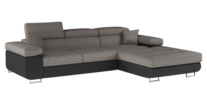 Canapé d’angle convertible AMANDA gris et noir – Tissu effet lin – Angle droit 