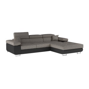 Canapé d’angle convertible AMANDA gris et noir – Tissu effet lin – Angle droit 