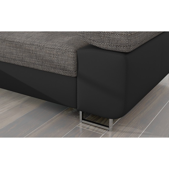 Canapé d’angle convertible AMANDA gris et noir – Tissu effet lin – Angle droit 