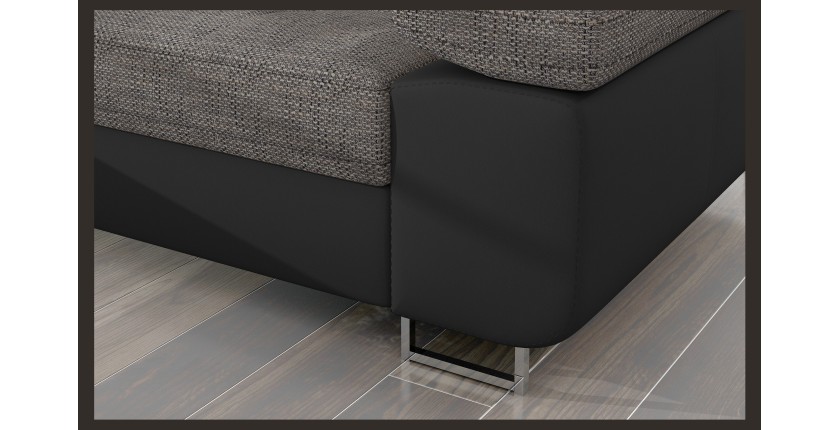Canapé d’angle convertible AMANDA gris et noir – Tissu effet lin – Angle droit 