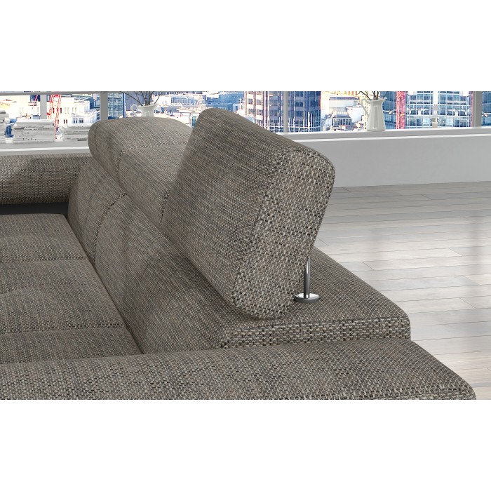 Canapé d’angle convertible AMANDA gris et noir – Tissu effet lin – Angle droit 