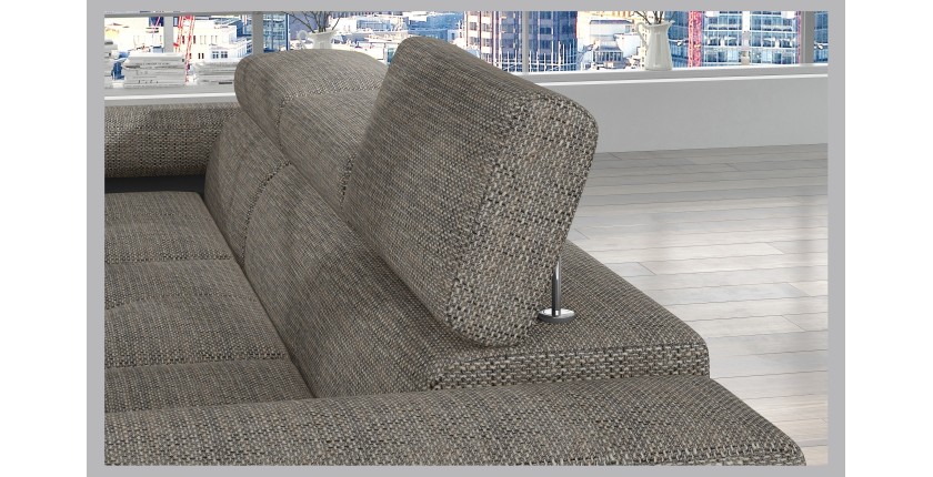 Canapé d’angle convertible AMANDA gris et noir – Tissu effet lin – Angle droit 