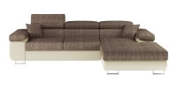Canapé d’angle convertible AMANDA beige et crème – Tissu effet lin – Angle droit 