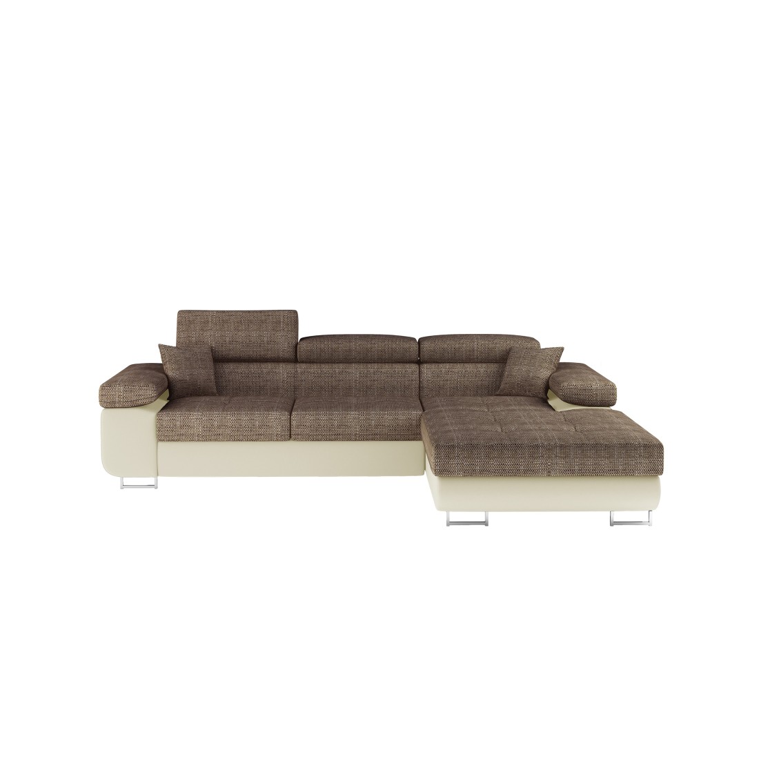 Canapé d’angle convertible AMANDA beige et crème – Tissu effet lin – Angle droit 