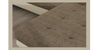 Canapé d’angle convertible AMANDA beige et crème – Tissu effet lin – Angle droit 
