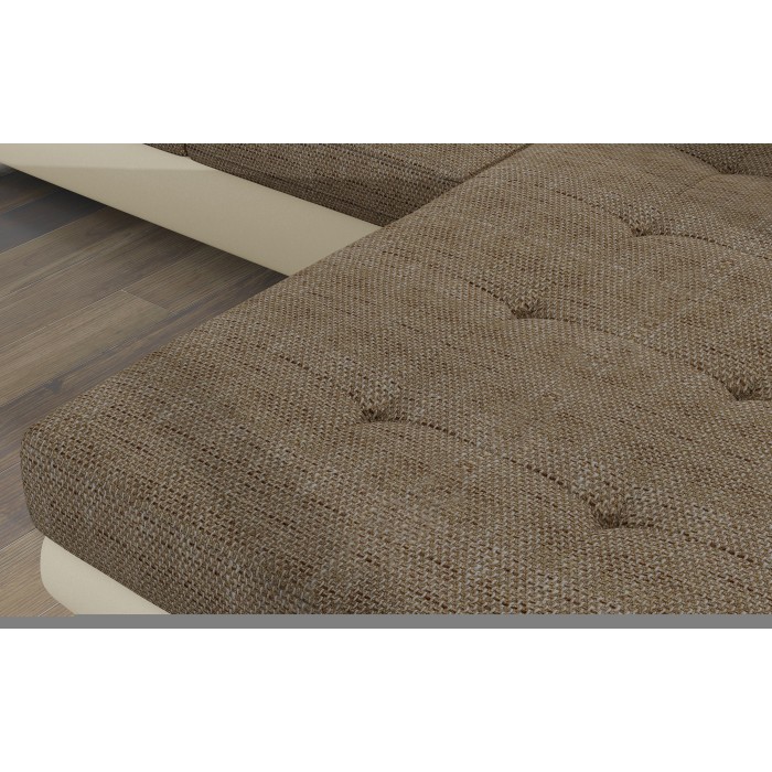 Canapé d’angle convertible AMANDA beige et crème – Tissu effet lin – Angle droit 