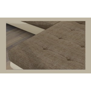 Canapé d’angle convertible AMANDA beige et crème – Tissu effet lin – Angle droit 