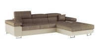 Canapé d’angle convertible AMANDA beige et crème – Tissu effet lin – Angle droit 