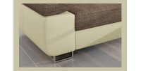 Canapé d’angle convertible AMANDA beige et crème – Tissu effet lin – Angle droit 