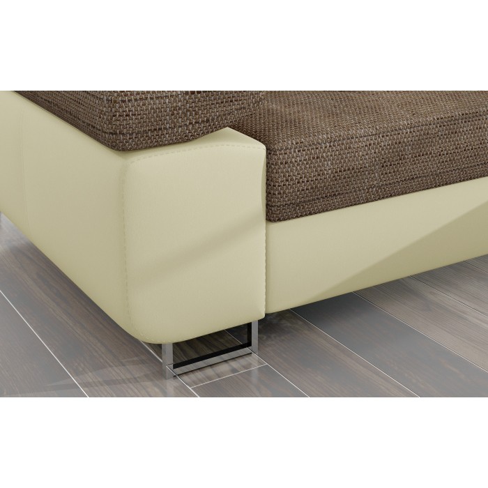 Canapé d’angle convertible AMANDA beige et crème – Tissu effet lin – Angle droit 