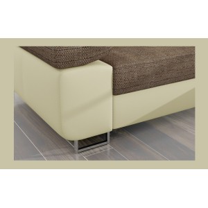 Canapé d’angle convertible AMANDA beige et crème – Tissu effet lin – Angle droit 