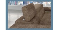 Canapé d’angle convertible AMANDA beige et crème – Tissu effet lin – Angle droit 