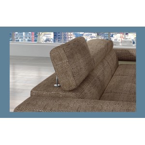 Canapé d’angle convertible AMANDA beige et crème – Tissu effet lin – Angle droit 