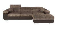 Canapé d’angle convertible AMANDA beige et chocolat – Tissu effet lin – Angle droit 
