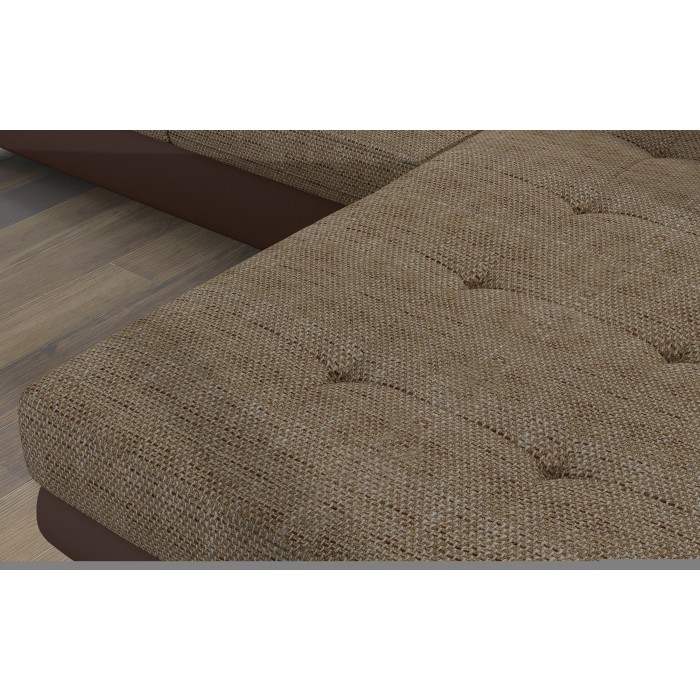 Canapé d’angle convertible AMANDA beige et chocolat – Tissu effet lin – Angle droit 