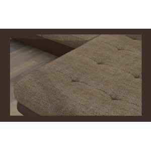 Canapé d’angle convertible AMANDA beige et chocolat – Tissu effet lin – Angle droit 