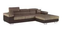 Canapé d’angle convertible AMANDA beige et chocolat – Tissu effet lin – Angle droit 