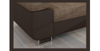 Canapé d’angle convertible AMANDA beige et chocolat – Tissu effet lin – Angle droit 