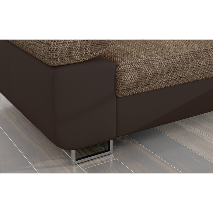 Canapé d’angle convertible AMANDA beige et chocolat – Tissu effet lin – Angle droit 