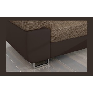 Canapé d’angle convertible AMANDA beige et chocolat – Tissu effet lin – Angle droit 