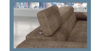Canapé d’angle convertible AMANDA beige et chocolat – Tissu effet lin – Angle droit 