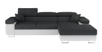 Canapé d’angle convertible AMANDA gris foncé et blanc – Tissu effet lin – Angle droit 