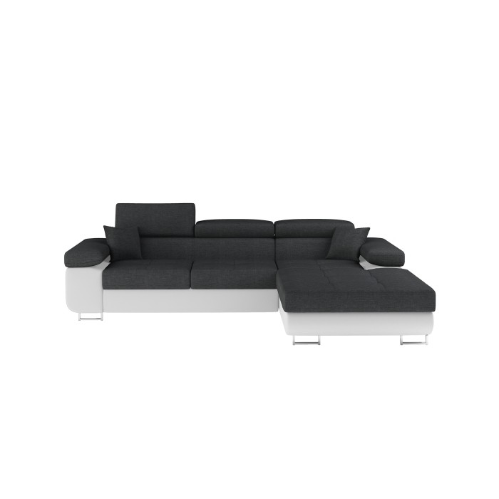 Canapé d’angle convertible AMANDA gris foncé et blanc – Tissu effet lin – Angle droit 