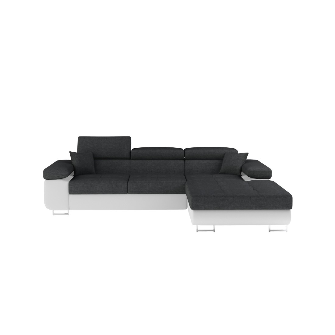 Canapé d’angle convertible AMANDA gris foncé et blanc – Tissu effet lin – Angle droit 