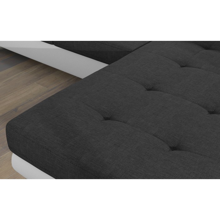 Canapé d’angle convertible AMANDA gris foncé et blanc – Tissu effet lin – Angle droit 